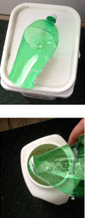 The soda bottle doubles as a funnel, as you can see in the bottom photo.