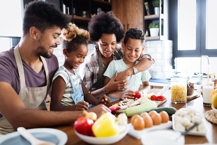 family spending time together in kitchen