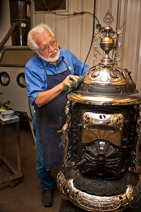 Jay with antique stove