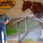 Hitching Post Mural in the Buggy Barn at Lehman's