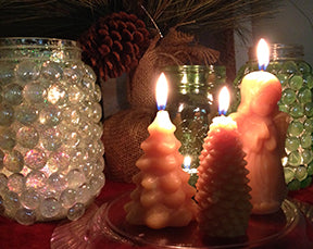 Figured candles and candle jars.