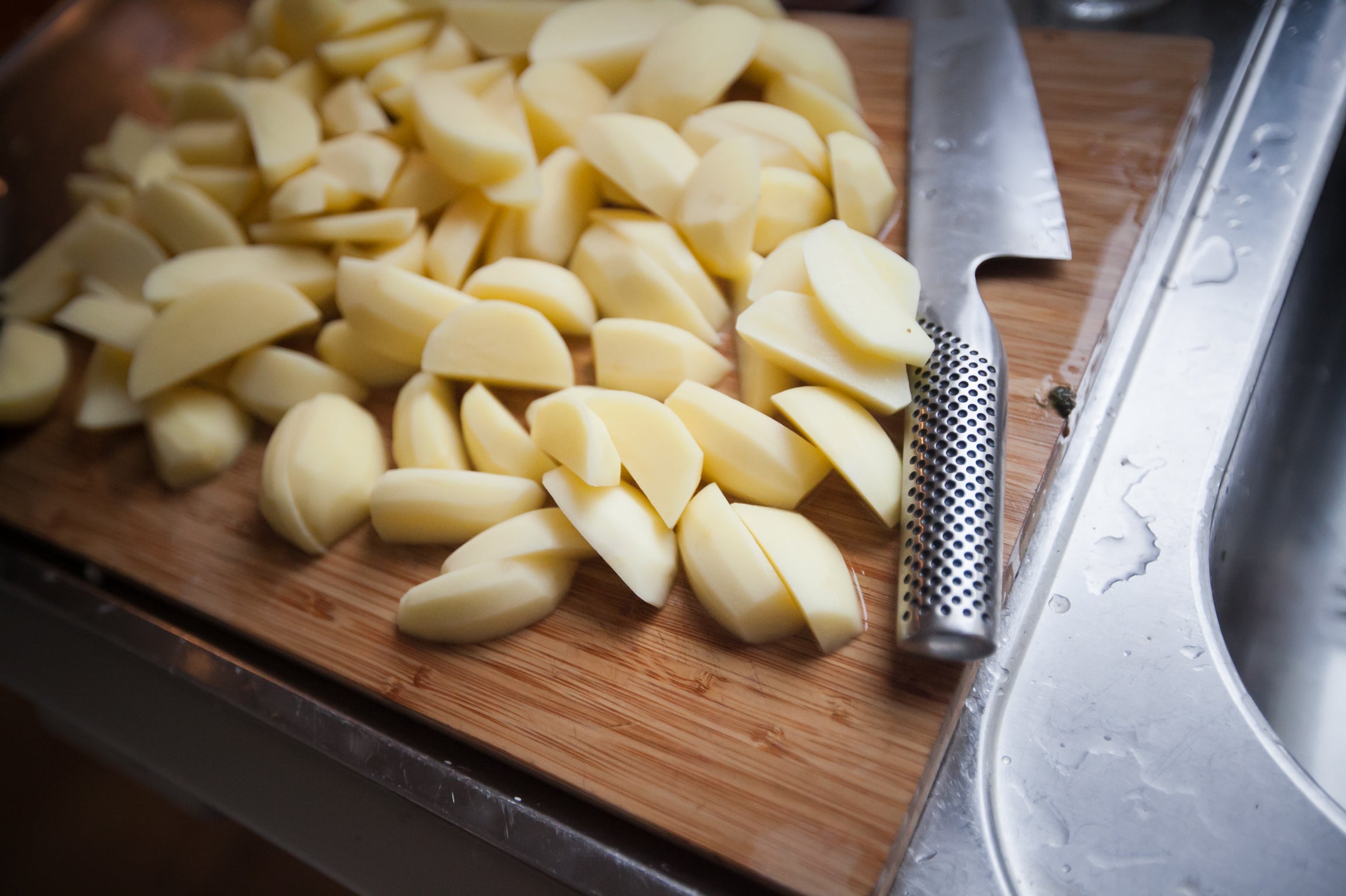 cut up potatoes