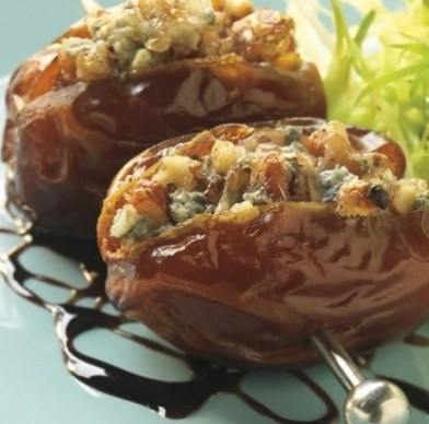 Warm Dates stuffed with blue cheese and pecans