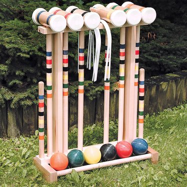 Amish Made 8-Player Croquet Set with 32" Handles in Wooden Rack 