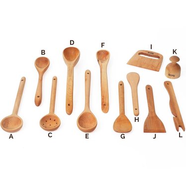 Set of 6 Traditional Beechwood Cooking Spoons Made in Europe 12-Inch Long Handle Wooden Spoons for Cooking in a Natural Linen Bag