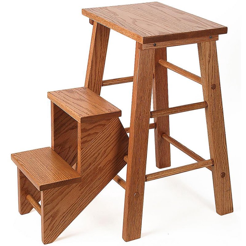 Handcrafted Solid Oak Step Stool, Bar Stool Step Ladder Combination