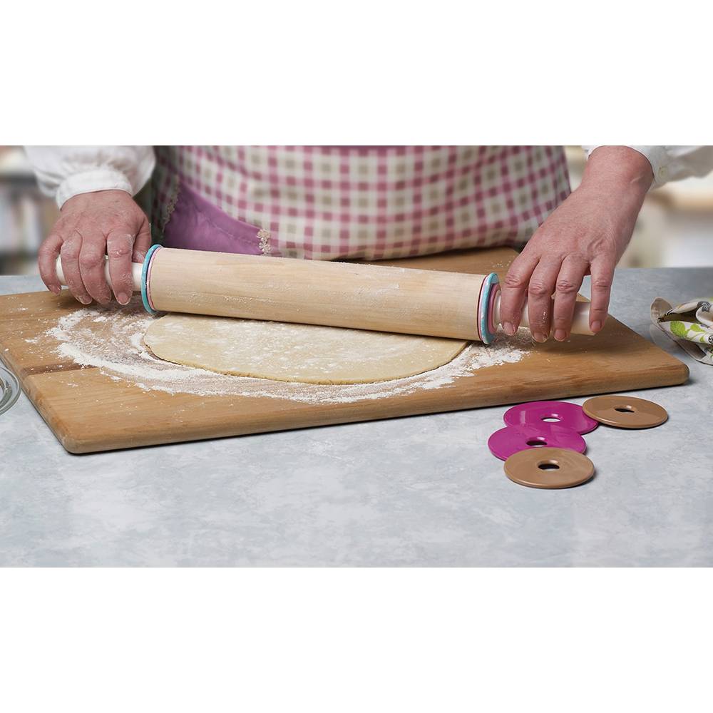 Adjustable Dough Roller Solid Beechwood Gorilla Grip Premium Rolling Pin Removable Thickness Rings to Measure Doughs Professional Home Kitchen Baking Utensil for Pies and Pizza Gray Pink White Aqua 